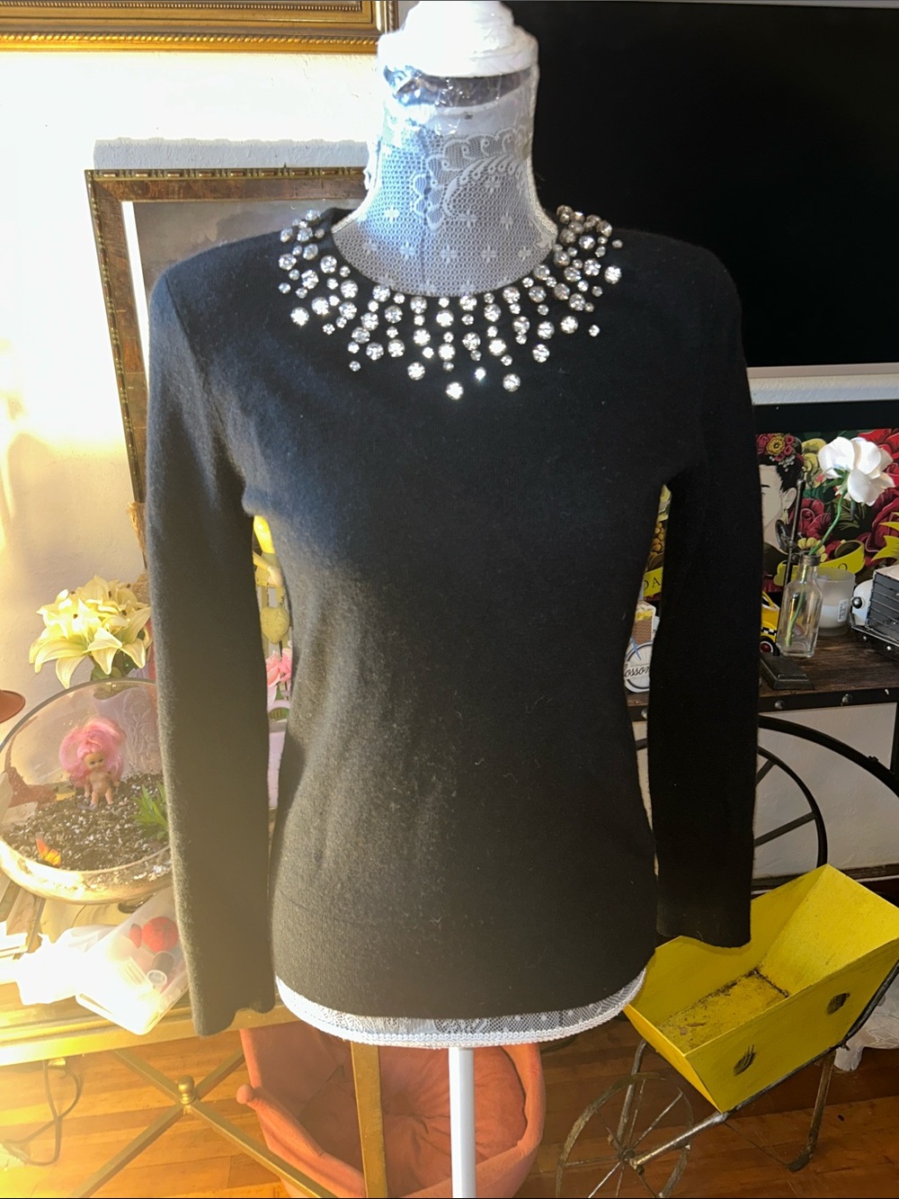 kate spade Black Jeweled Crewneck Sweater